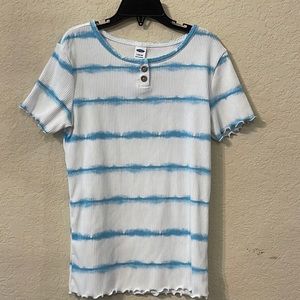 Girl’s Old Navy Shirt. White w/ Blue Stripes. Size L (10-12)